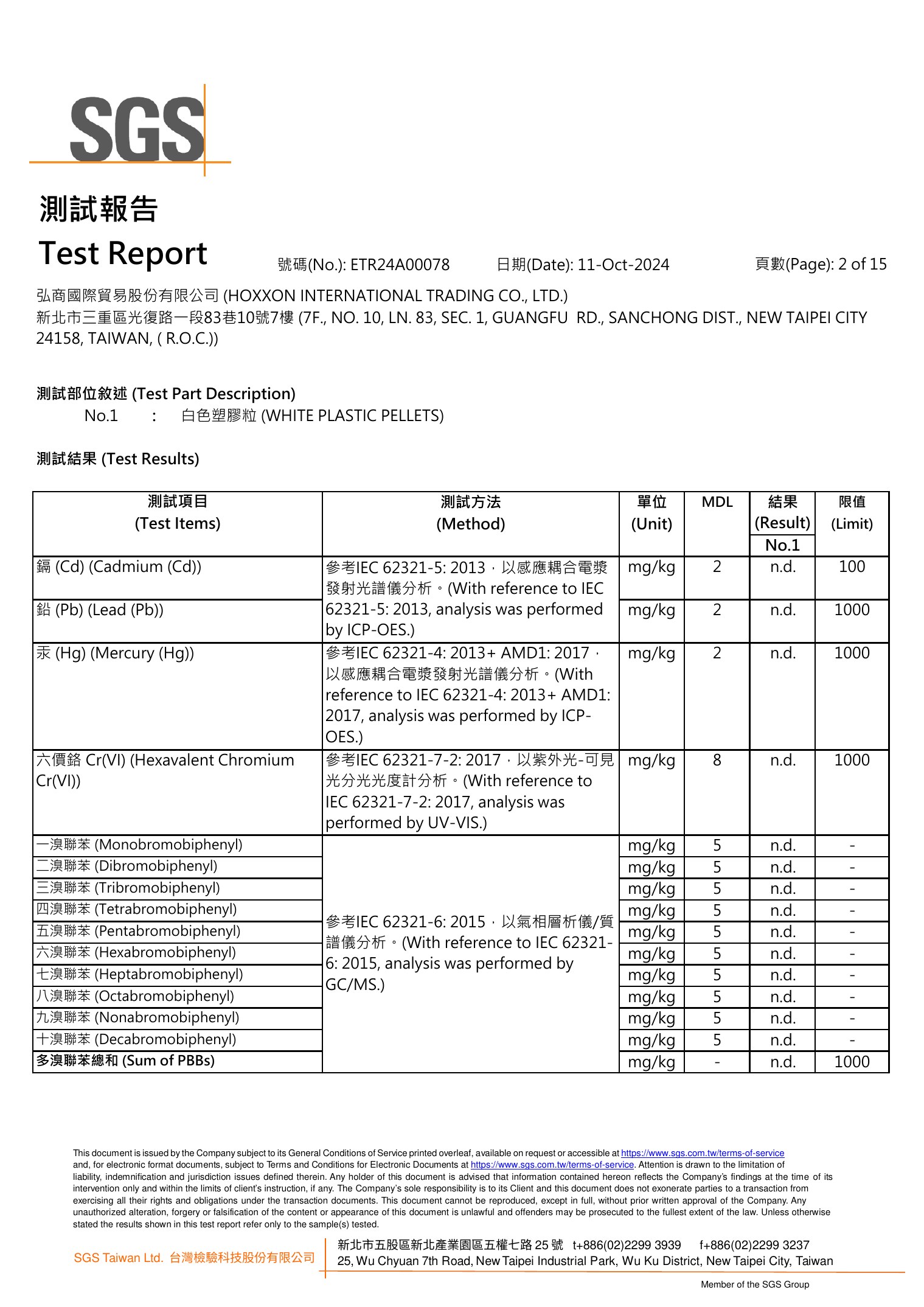 夾鏈袋LDPE原料SGS重金屬檢測結果
